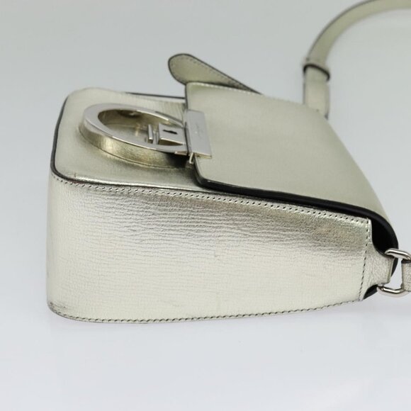 Salvatore Ferragamo Gancini Bag Leather Champagne Gold Silver Auth - Picture 5 of 16